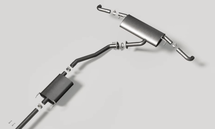 Exhaust assembly imported from SolidWorks and ready in Glossi